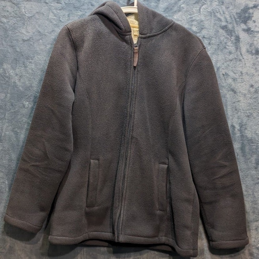 Denim & Co Sherpa Lined Fleece Hoodie Jacket Gray Zip Front Gorpcore Mens Small